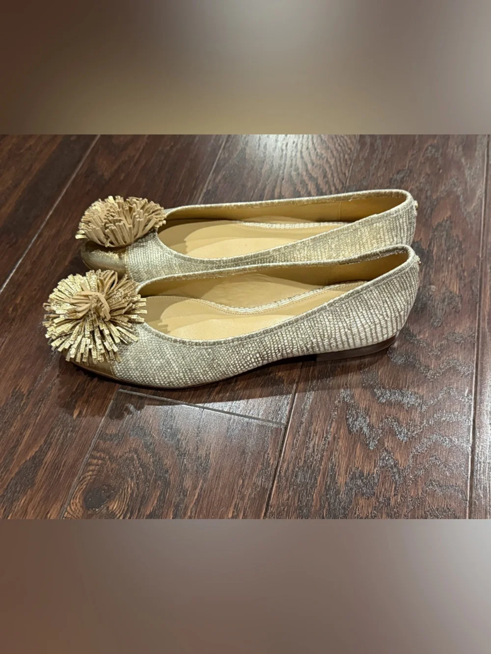 Michael Kors Woman's Lolita Ballet Flat Metallic Leather Pale Gold Size 8.5 M
